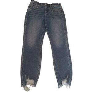 Loft High Waist Skinny Ankle Jeans Womens 8P 29 Blue Distressed Frayed Hem